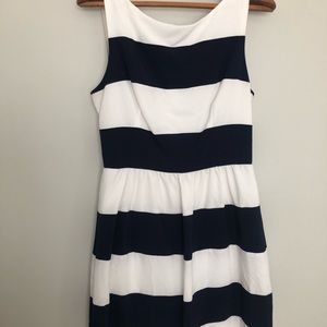 White and blue striped dress